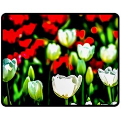 White And Red Sunlit Tulips Fleece Blanket (medium)  by FunnyCow