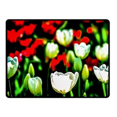 White And Red Sunlit Tulips Fleece Blanket (small) by FunnyCow