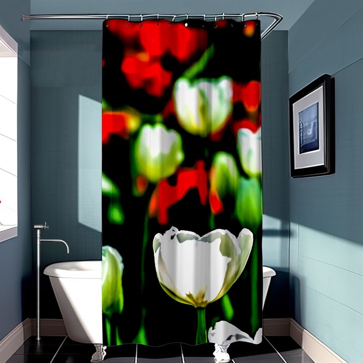 White And Red Sunlit Tulips Shower Curtain 36  x 72  (Stall) 