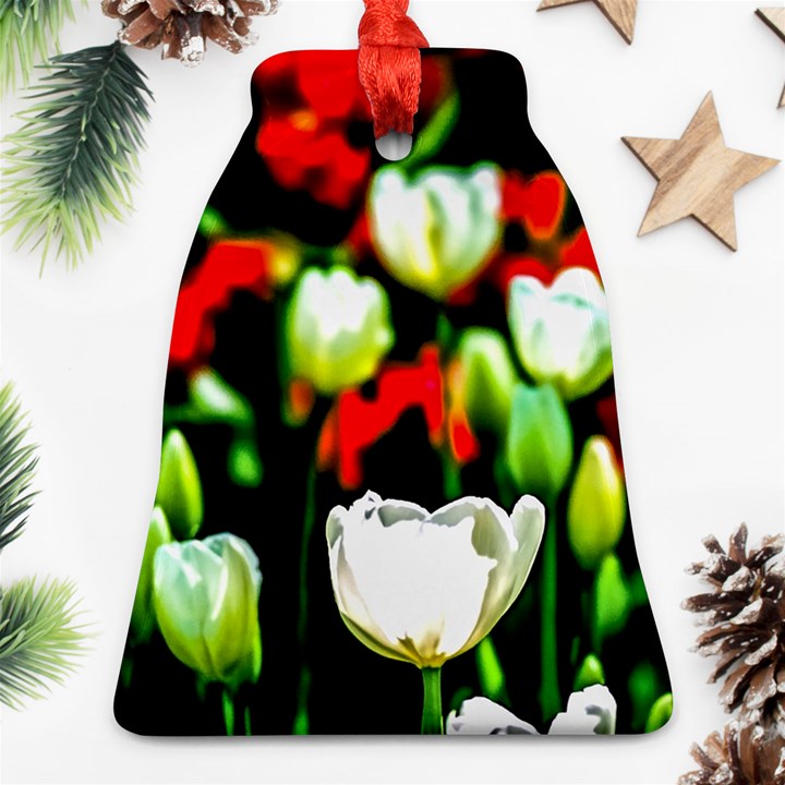 White And Red Sunlit Tulips Ornament (Bell)