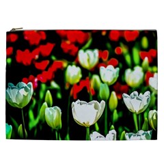 White And Red Sunlit Tulips Cosmetic Bag (xxl) by FunnyCow