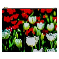 White And Red Sunlit Tulips Cosmetic Bag (xxxl) by FunnyCow