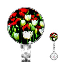 White And Red Sunlit Tulips Stainless Steel Nurses Watch by FunnyCow