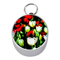 White And Red Sunlit Tulips Mini Silver Compasses by FunnyCow