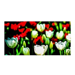 White And Red Sunlit Tulips Satin Wrap by FunnyCow