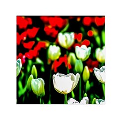 White And Red Sunlit Tulips Small Satin Scarf (square) by FunnyCow