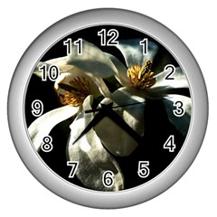 Two White Magnolia Flowers Wall Clock (silver) by FunnyCow