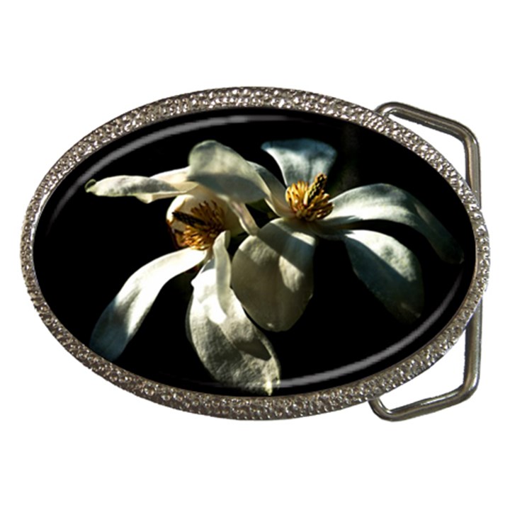 Two White Magnolia Flowers Belt Buckles