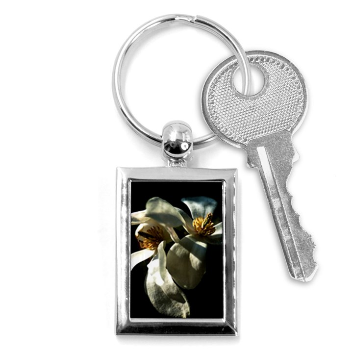 Two White Magnolia Flowers Key Chains (Rectangle) 