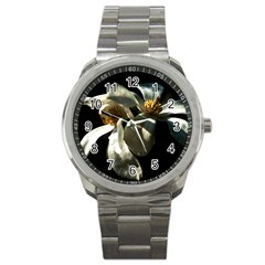 Two White Magnolia Flowers Sport Metal Watch by FunnyCow