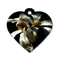 Two White Magnolia Flowers Dog Tag Heart (one Side) by FunnyCow