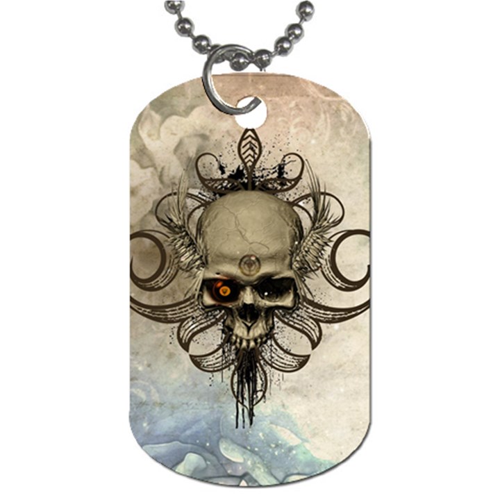 Awesome Creepy Skull With  Wings Dog Tag (One Side)