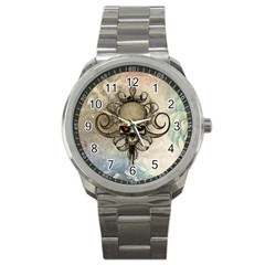 Awesome Creepy Skull With  Wings Sport Metal Watch by FantasyWorld7