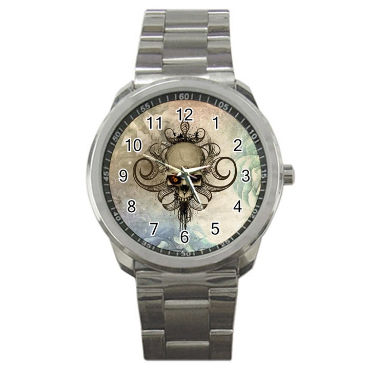 Awesome Creepy Skull With  Wings Sport Metal Watch