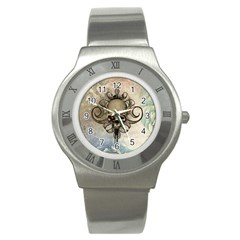 Awesome Creepy Skull With  Wings Stainless Steel Watch by FantasyWorld7