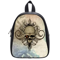 Awesome Creepy Skull With  Wings School Bag (small) by FantasyWorld7