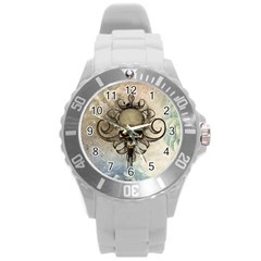 Awesome Creepy Skull With  Wings Round Plastic Sport Watch (l) by FantasyWorld7