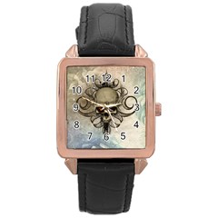 Awesome Creepy Skull With  Wings Rose Gold Leather Watch  by FantasyWorld7