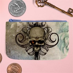 Awesome Creepy Skull With  Wings Large Coin Purse by FantasyWorld7