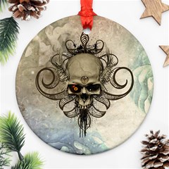 Awesome Creepy Skull With  Wings Ornament (round) by FantasyWorld7