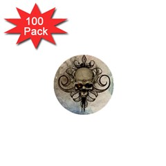 Awesome Creepy Skull With  Wings 1  Mini Buttons (100 Pack)  by FantasyWorld7