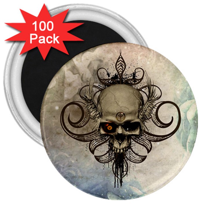 Awesome Creepy Skull With  Wings 3  Magnets (100 pack)