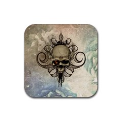 Awesome Creepy Skull With  Wings Rubber Coaster (square)  by FantasyWorld7