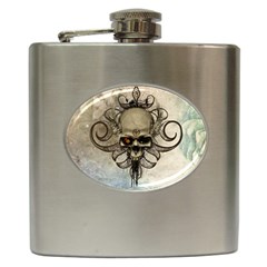 Awesome Creepy Skull With  Wings Hip Flask (6 Oz) by FantasyWorld7