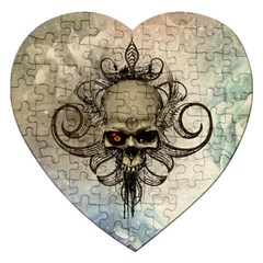 Awesome Creepy Skull With  Wings Jigsaw Puzzle (heart) by FantasyWorld7