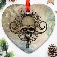 Awesome Creepy Skull With  Wings Heart Ornament (two Sides) by FantasyWorld7