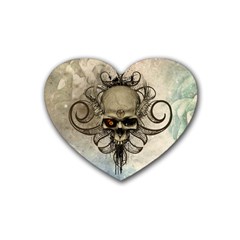 Awesome Creepy Skull With  Wings Rubber Coaster (heart)  by FantasyWorld7