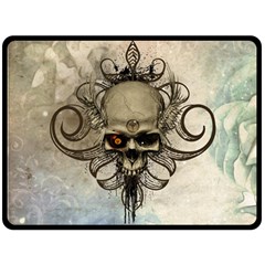 Awesome Creepy Skull With  Wings Fleece Blanket (large)  by FantasyWorld7