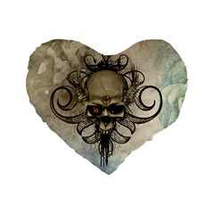 Awesome Creepy Skull With  Wings Standard 16  Premium Heart Shape Cushions by FantasyWorld7