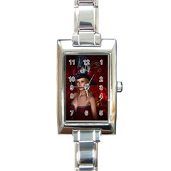 Beautiful Fantasy Women With Floral Elements Rectangle Italian Charm Watch