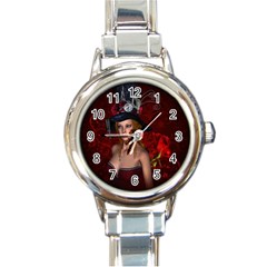 Beautiful Fantasy Women With Floral Elements Round Italian Charm Watch