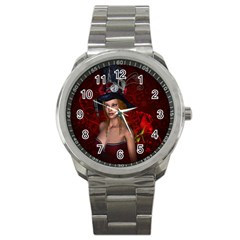 Beautiful Fantasy Women With Floral Elements Sport Metal Watch