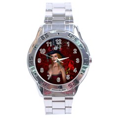 Beautiful Fantasy Women With Floral Elements Stainless Steel Analogue Watch