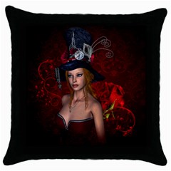 Beautiful Fantasy Women With Floral Elements Throw Pillow Case (Black)