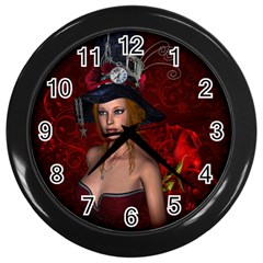 Beautiful Fantasy Women With Floral Elements Wall Clock (Black)