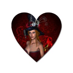 Beautiful Fantasy Women With Floral Elements Heart Magnet by FantasyWorld7