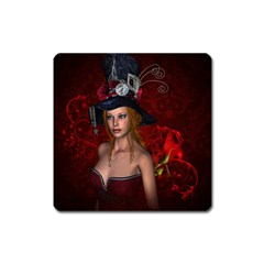 Beautiful Fantasy Women With Floral Elements Square Magnet