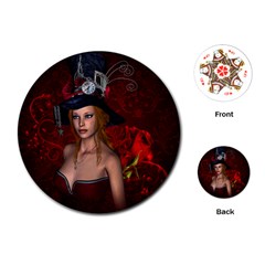 Beautiful Fantasy Women With Floral Elements Playing Cards (Round) 