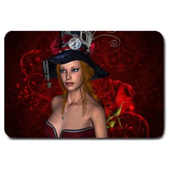 Beautiful Fantasy Women With Floral Elements Large Doormat  by FantasyWorld7