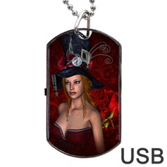 Beautiful Fantasy Women With Floral Elements Dog Tag USB Flash (One Side)