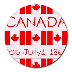 Canada Day Maple Leaf Canadian Flag Pattern Typography  Round Mousepads