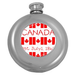 Canada Day Maple Leaf Canadian Flag Pattern Typography  Round Hip Flask (5 Oz) by yoursparklingshop