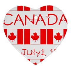 Canada Day Maple Leaf Canadian Flag Pattern Typography  Heart Ornament (Two Sides)