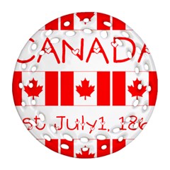 Canada Day Maple Leaf Canadian Flag Pattern Typography  Ornament (round Filigree) by yoursparklingshop