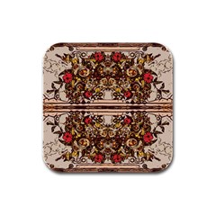 Roses Floral Wallpaper Flower Rubber Square Coaster (4 Pack)  by Nexatart