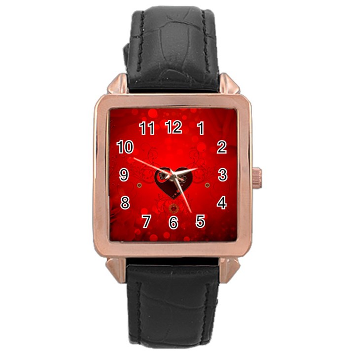 Wonderful Heart On Vintage Background Rose Gold Leather Watch 